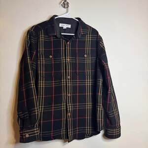Old Navy Men's Regular Fit Plaid Flannel Button Down Shirt Black/Gold/Red